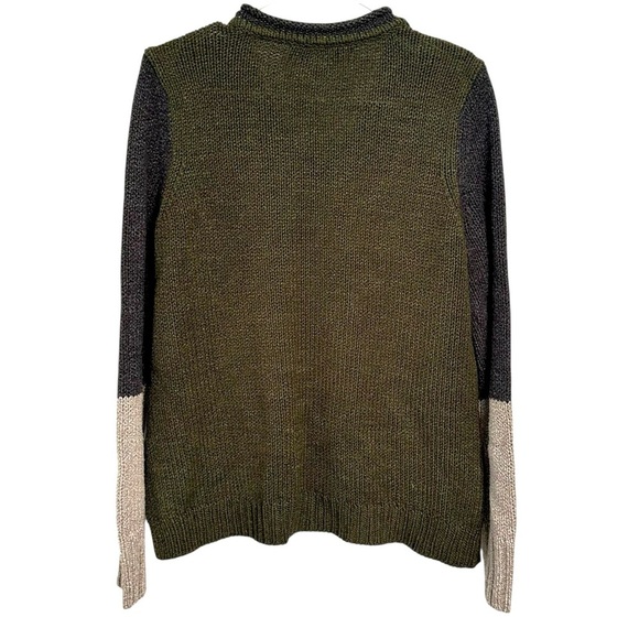 Curio New York Colorblock Olive Green Navy Cream Knit Sweater M - Picture 7 of 9